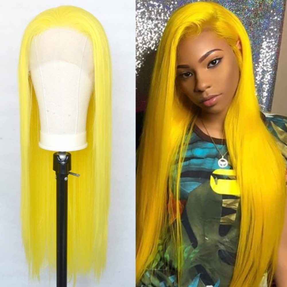 24”  Yellow Silky Long Straight Lace Front Wig NEW